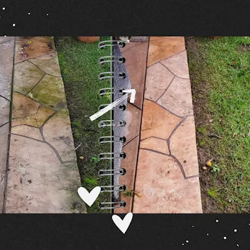 Split comparison of concrete before and after acid staining
